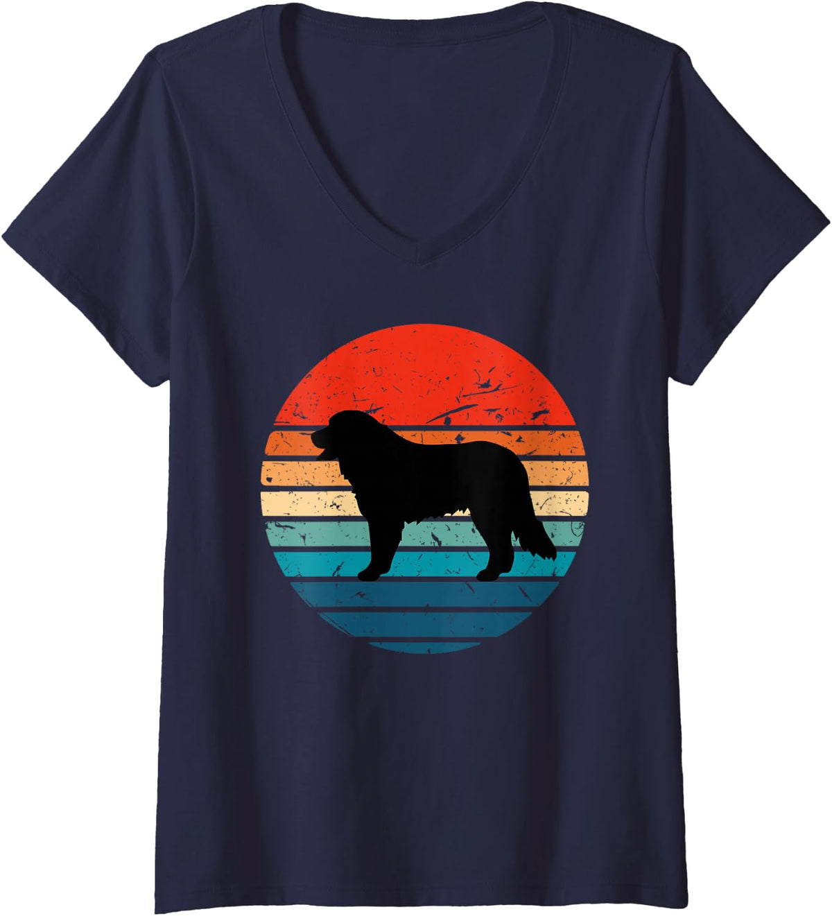 Women's Retro Vintage 80s 70s Bernese Mountain Dog V-Neck T-Shirt - Navy Blue
