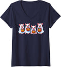 Women's Happy Halloween Day Funny Spooky Pigs in Ghost Costume Kids V-Neck T-Shirt - Navy Blue