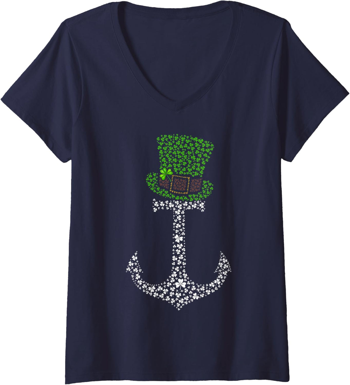 Womens Leprechaun Anchor Shamrocks Cruise Squad St. Patrick's Day V-Neck T-Shirt - Navy Blue