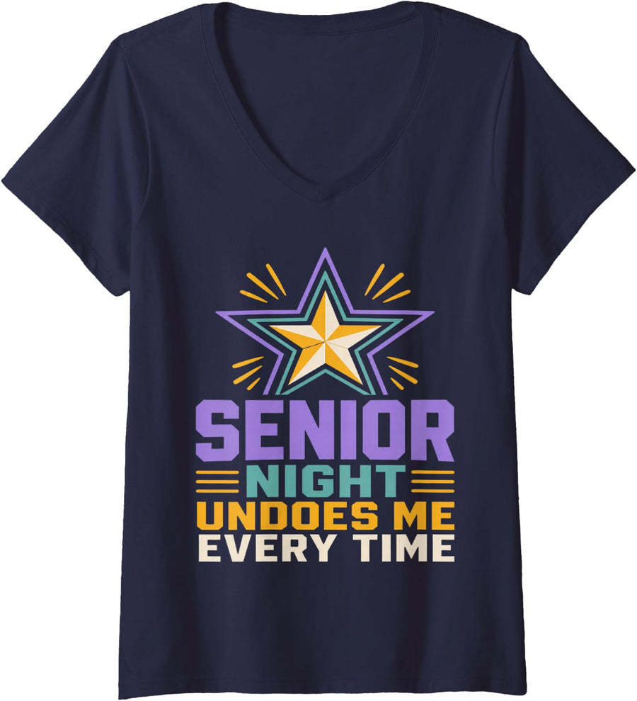 Women's Senior Night Undoes Me Every Time Marching Band Director V-Neck T-Shirt - Navy Blue