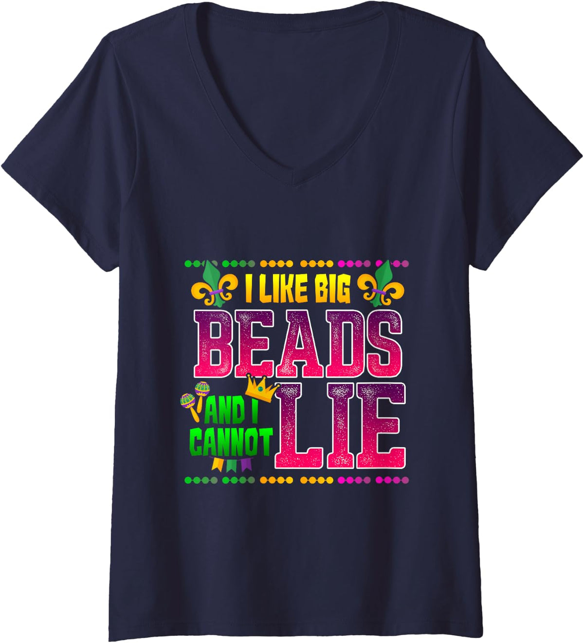 Women's I Like Big Beads I Cannot Lie V-Neck T-Shirt - Navy Blue