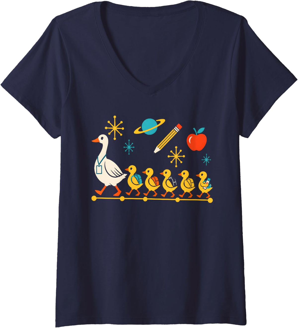 Women's Goose Family Paraprofessional Teacher Aide V-Neck T-Shirt - Navy Blue