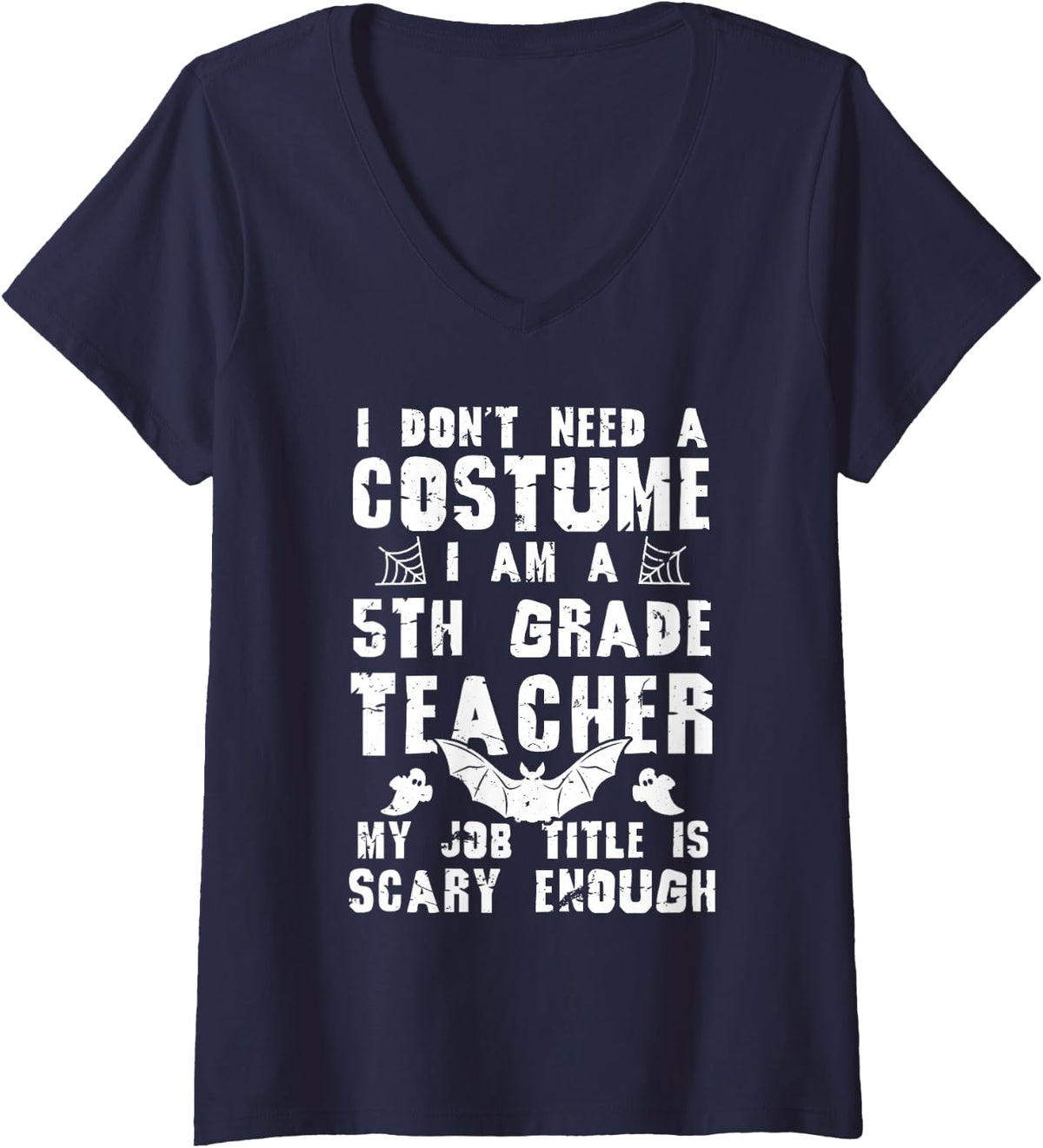 Women's 5th Grade Teacher Halloween Costume Scary Funny Boo V-Neck T-Shirt - Navy Blue