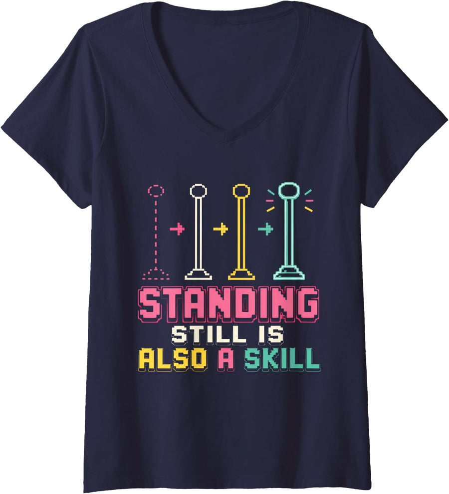 Women's Standing Still is Also A Skill Marching Band Director V-Neck T-Shirt - Navy Blue