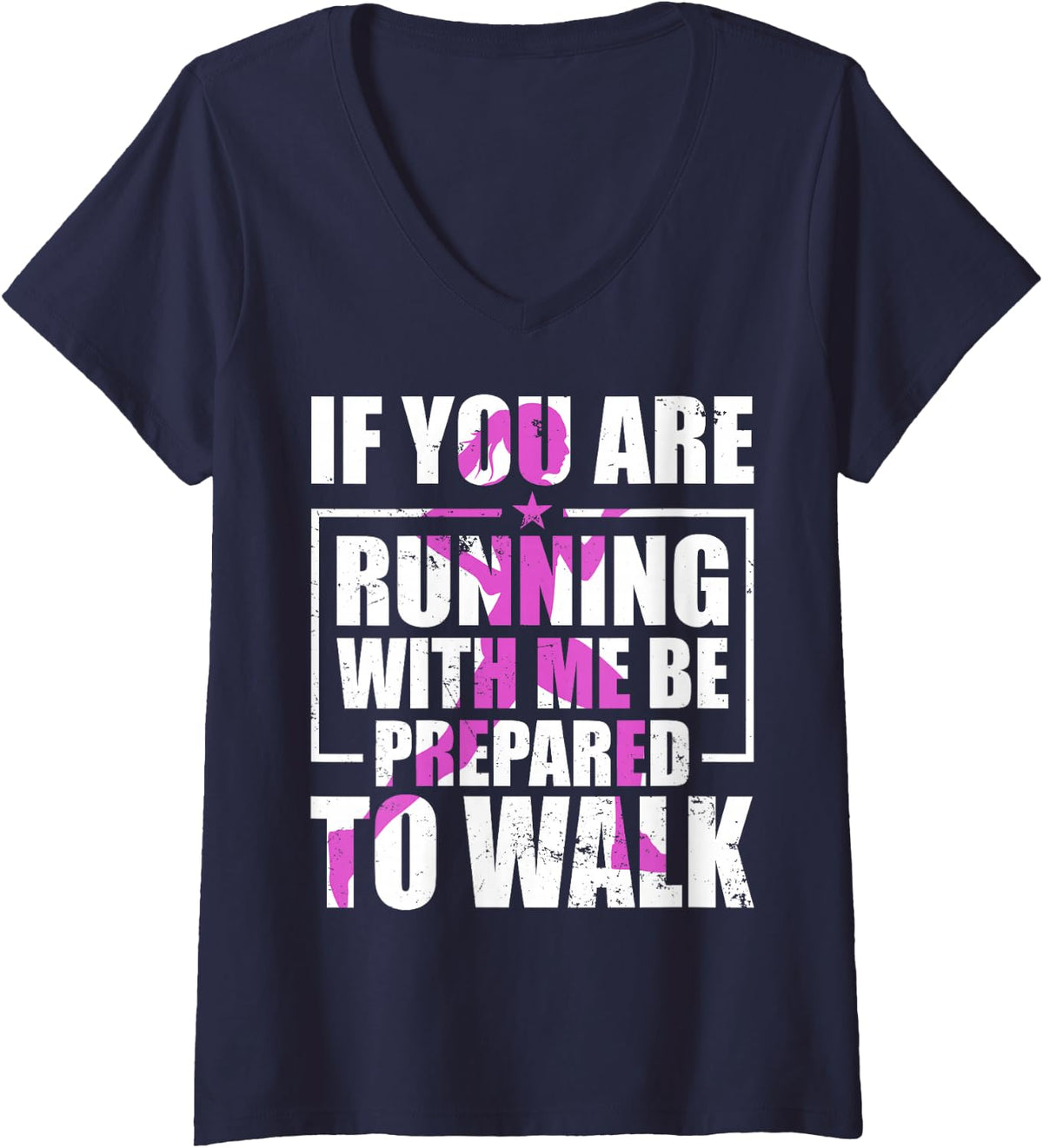 Women's If You are Running Be Prepared to Walk - Slow Runner V-Neck T-Shirt - Navy Blue