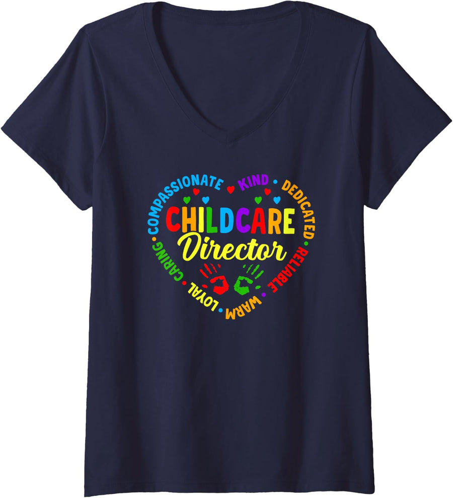 Womens Childcare Director Daycare Provider Appreciation V-Neck T-Shirt - Navy Blue