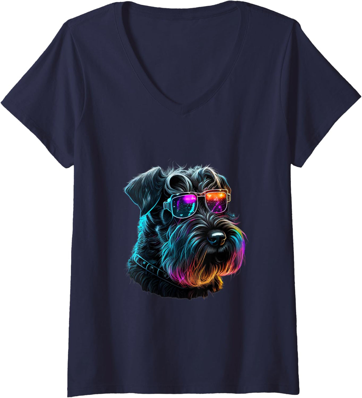 Womens Giant Schnauzer Dogs Giant Schnauzers V-Neck T-Shirt - Navy Blue
