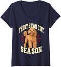 Women's Goldendoodle Teddy Bear Cut Season Doodle Dad Humor Puppy V-Neck T-Shirt - Navy Blue