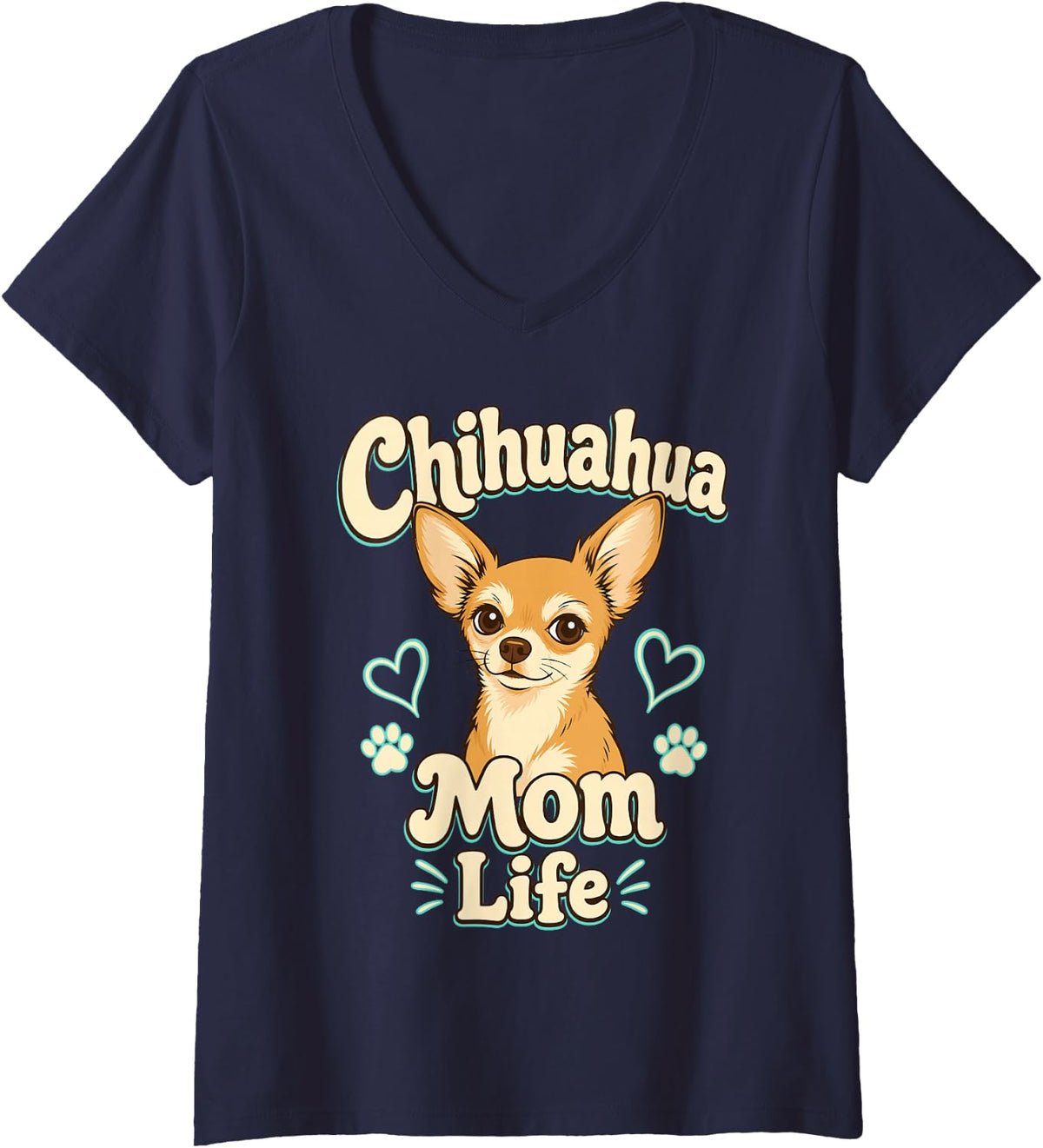 Women's Chihuahua Mom Life Cute Dog Owner V-Neck T-Shirt - Navy Blue