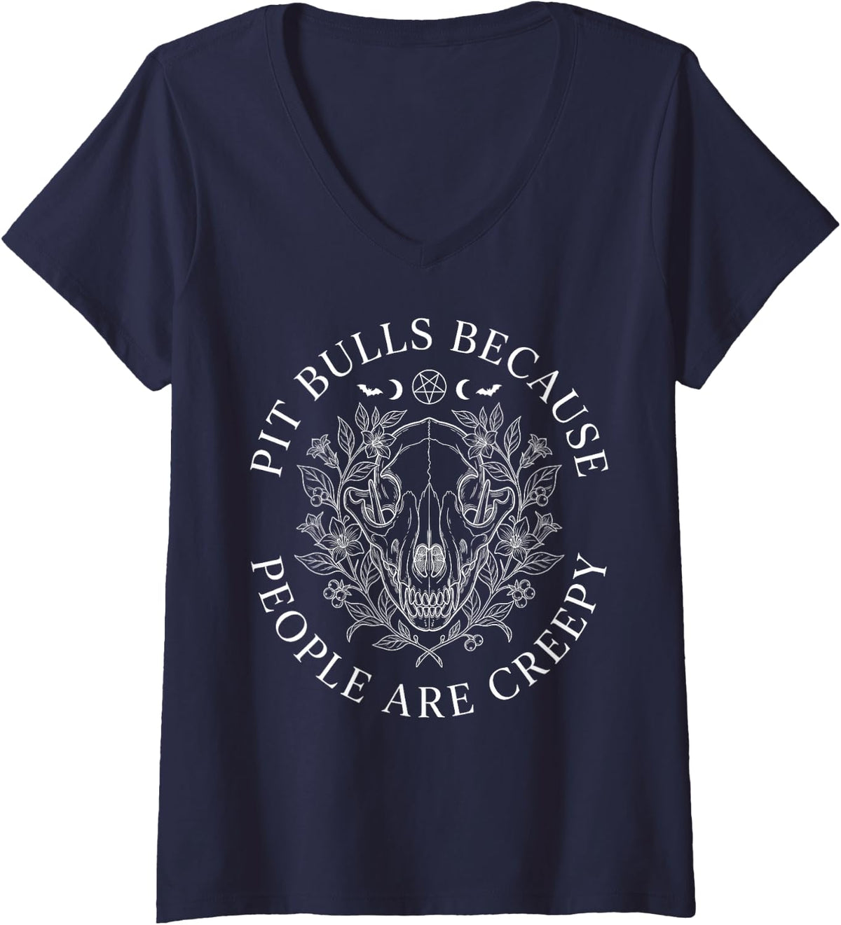 Women's Pit Bulls Because People are Creepy Goth Dog Owner Halloween V-Neck T-Shirt - Navy Blue