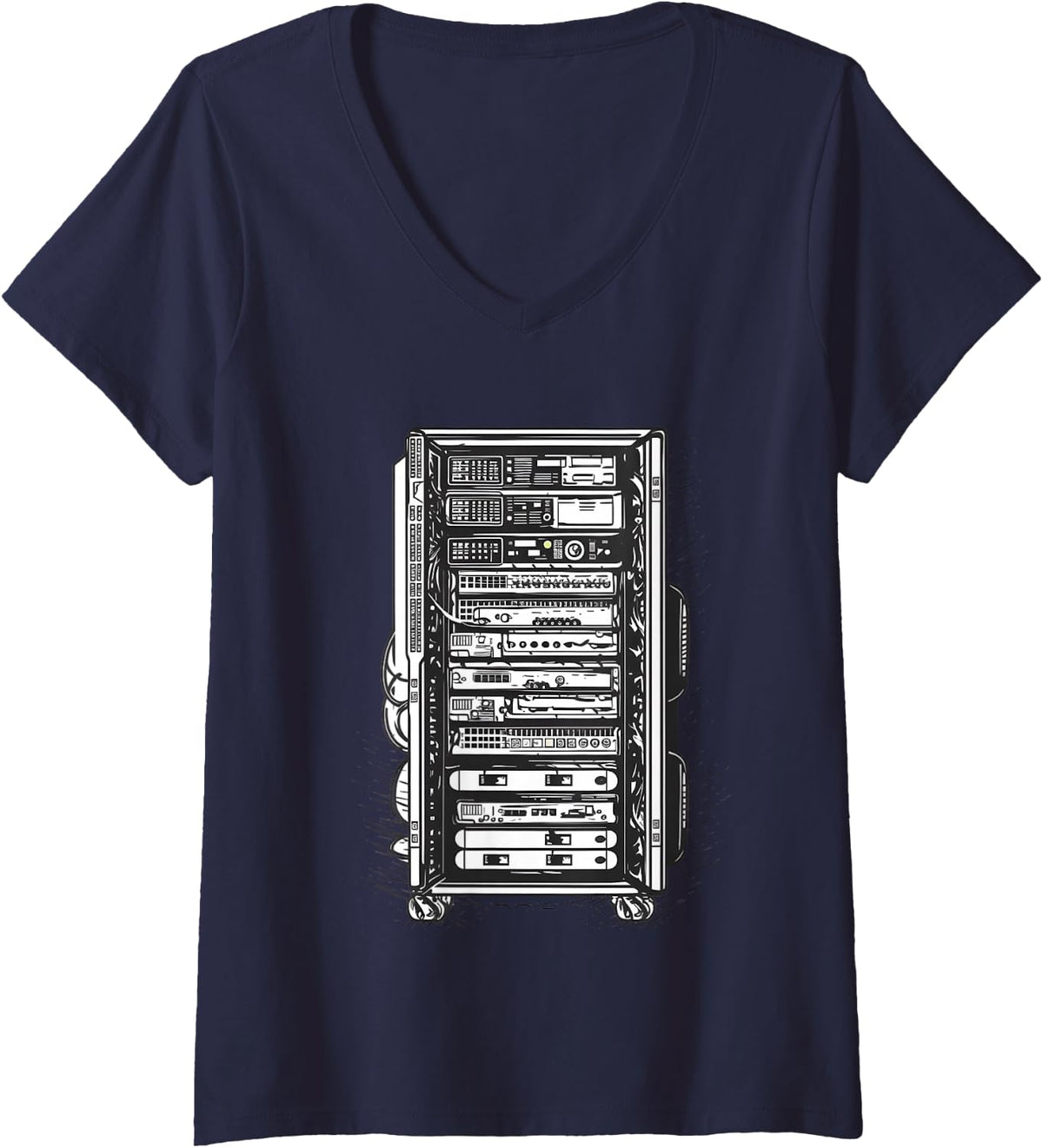 Women's Computer Server Network Rack Sysadmin Engineer Homelab V-Neck T-Shirt - Navy Blue