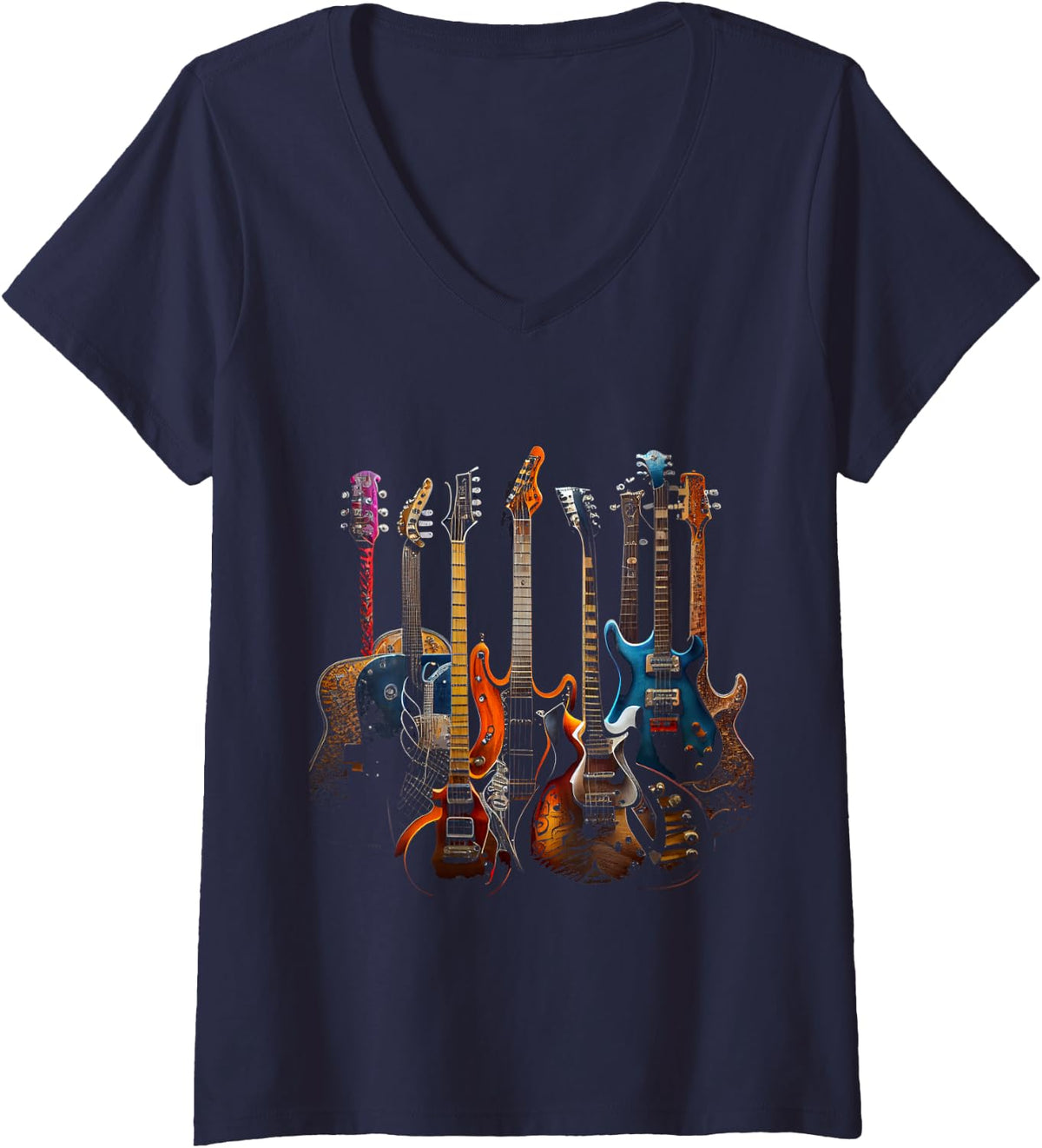Women's Guitars guitarists gift V-Neck T-Shirt - Navy Blue