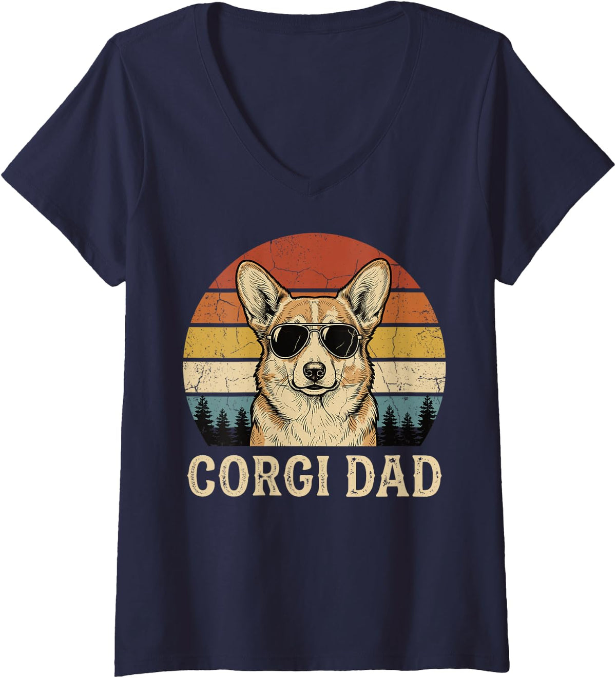 Women's Corgi Dad V-Neck T-Shirt - Navy Blue