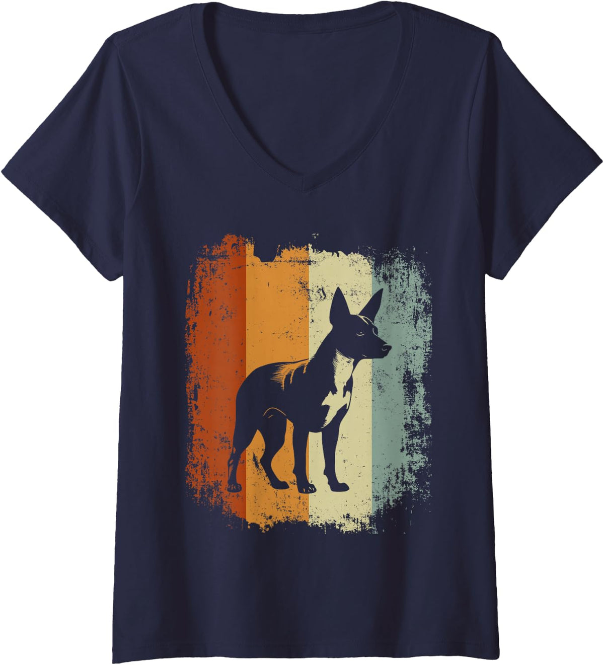Women's Basenji Dog Retro Style Vintage Design V-Neck T-Shirt - Navy Blue
