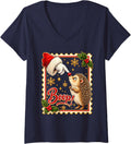 Women's Boop! Hedgehog Charming Christmas Nose Boop V-Neck T-Shirt - Navy Blue