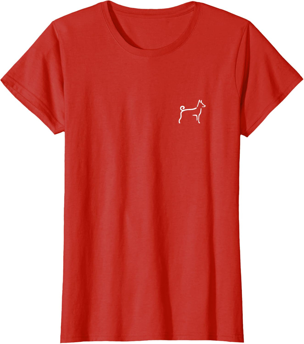 Simple Minimalist Badge Patch Line Art Basenji T-Shirt - Red
