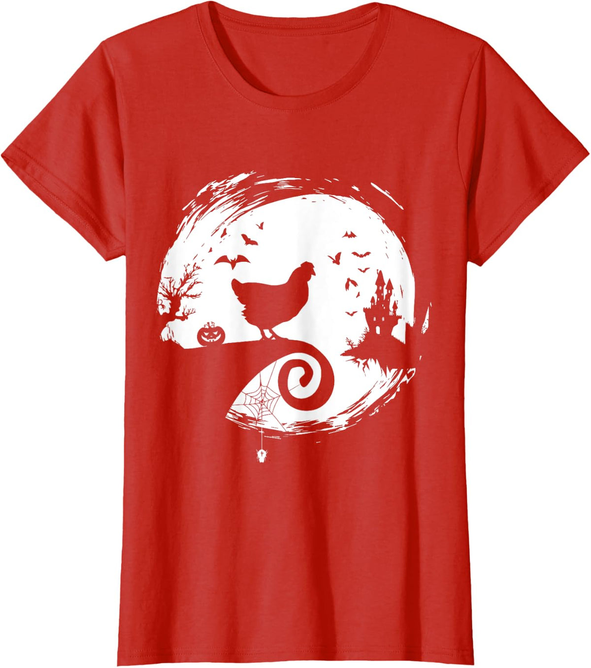 Chicken Halloween Costume Moon Silhouette Creepy Horror T-Shirt Tee - Red