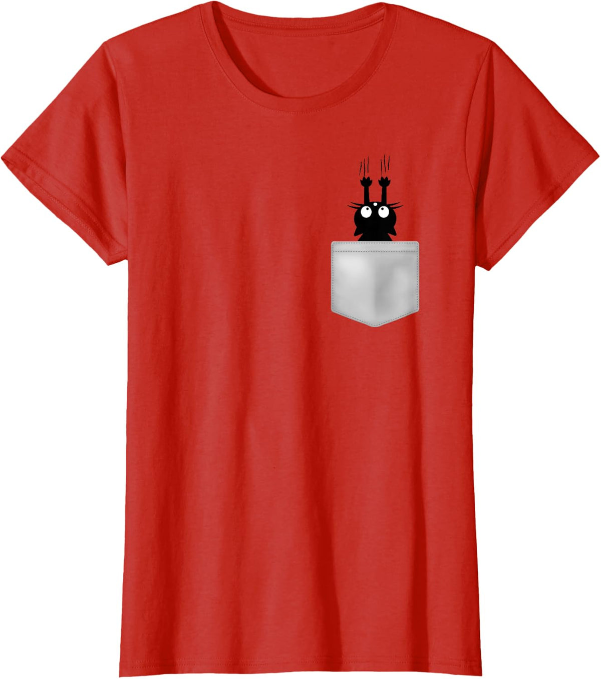 Funny Black Cat In The Pocket Cat Scratch Kitty In Pocket T-Shirt - Red