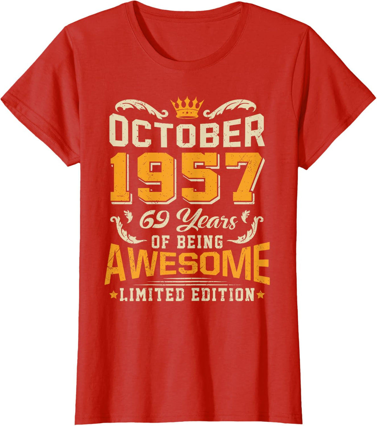 October 1957 Vintage 69 Years Awesome 69th Birthday T-Shirt - Red