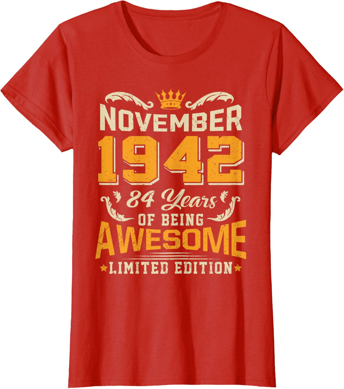 November 1942 Vintage 84 Years Awesome 84th Birthday T-Shirt - Red