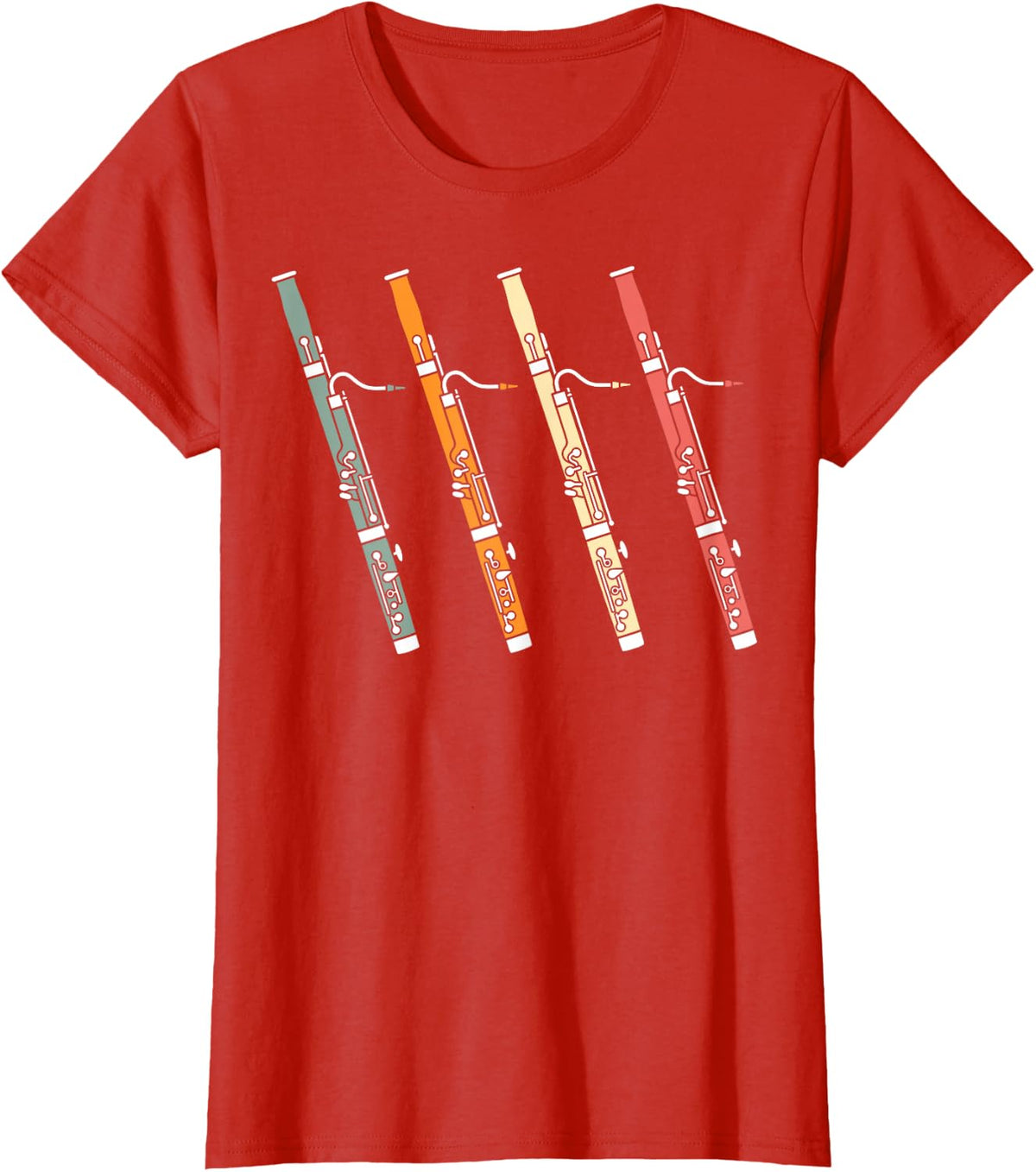 Colorful Retro Bassoons Double Reed Woodwind Musician T-Shirt - Red