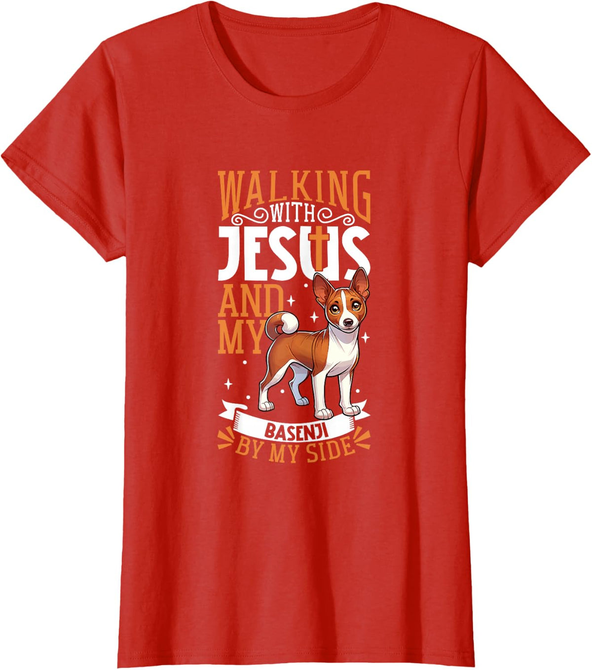 Jesus and Dog - Basenji T-Shirt - Red