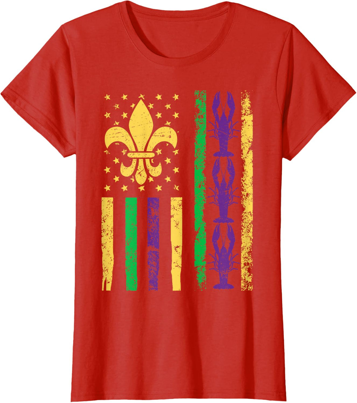Mardi Gras Crawfish American Flag Louisianians T-Shirt - Red