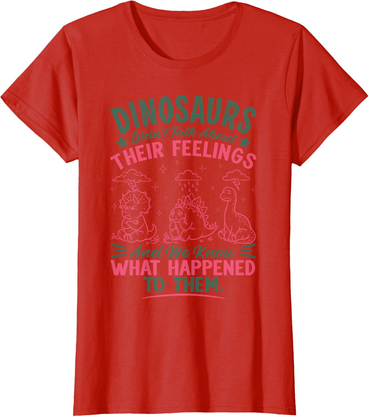 Retro Funny Dinosaurs Feelings Mental Health Psychologist T-Shirt - Red