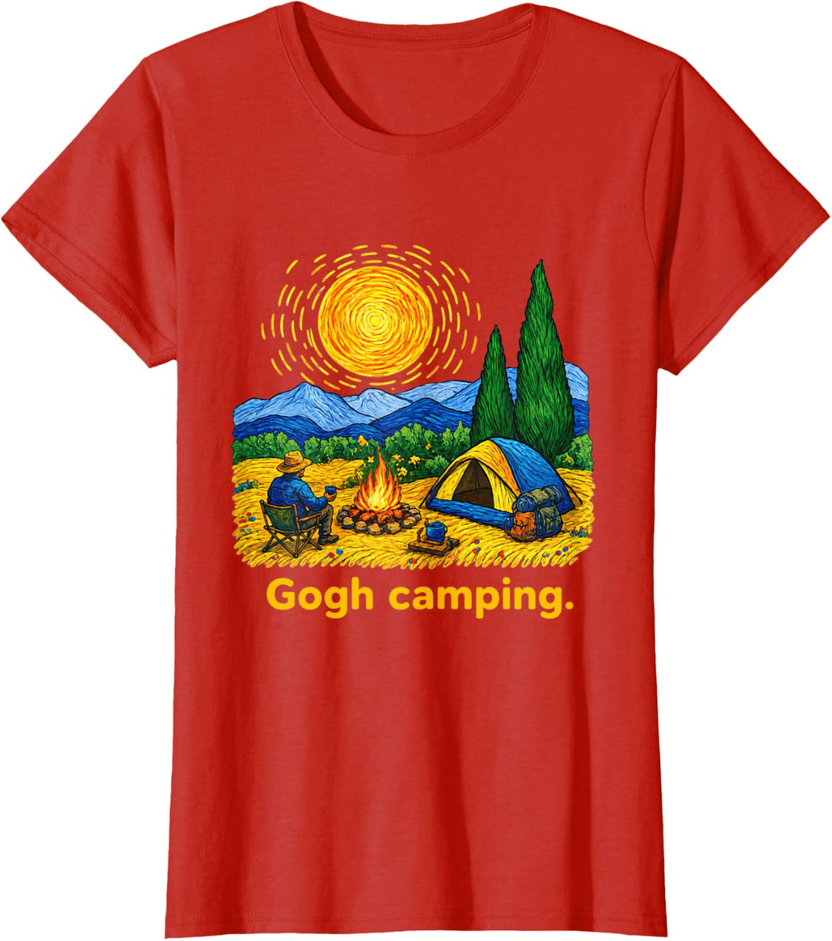 Funny Camping Shirts Gogh Camping Starry Night Outdoor Camper Van Gogh Art T-Shirt Tee - Red