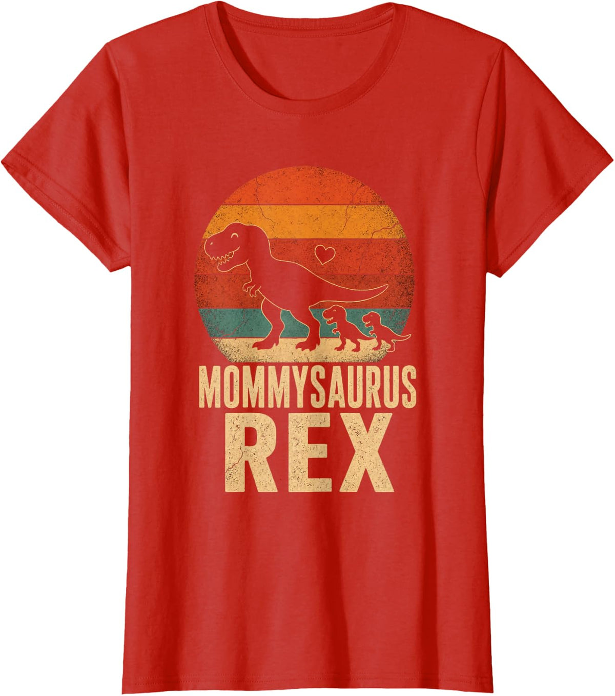 Dinosaur Mom Mommysaurus T Rex Vintage Sunset Silhouette T-Shirt - Red