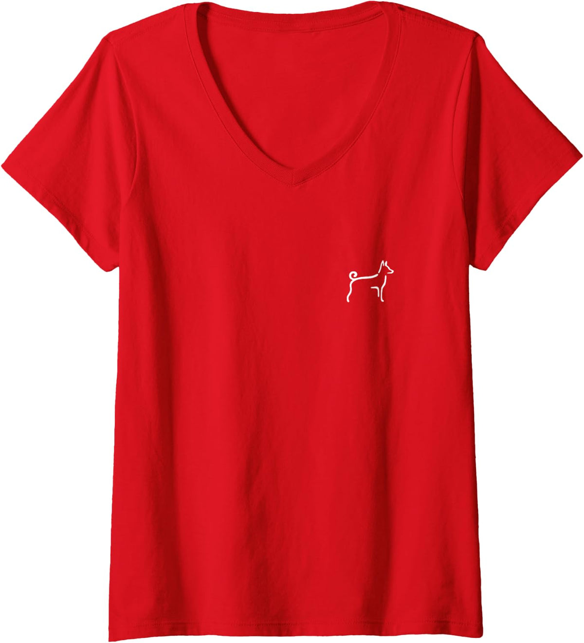 Women's Simple Minimalist Badge Patch Line Art Basenji V-Neck T-Shirt - Red