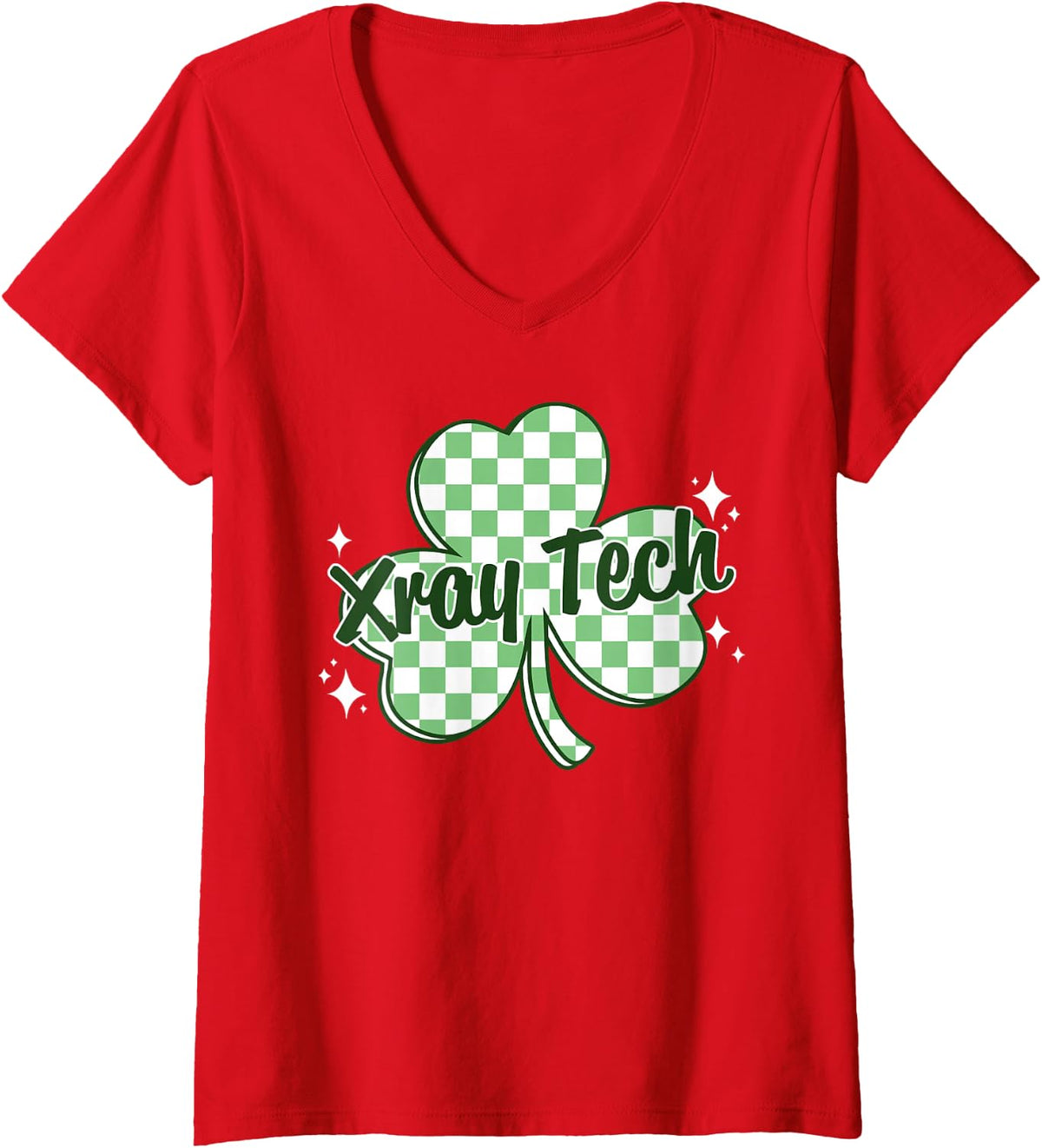 Women's Retro Xray Tech Radiologist Shamrock St Patrick's Day V-Neck T-Shirt - Red