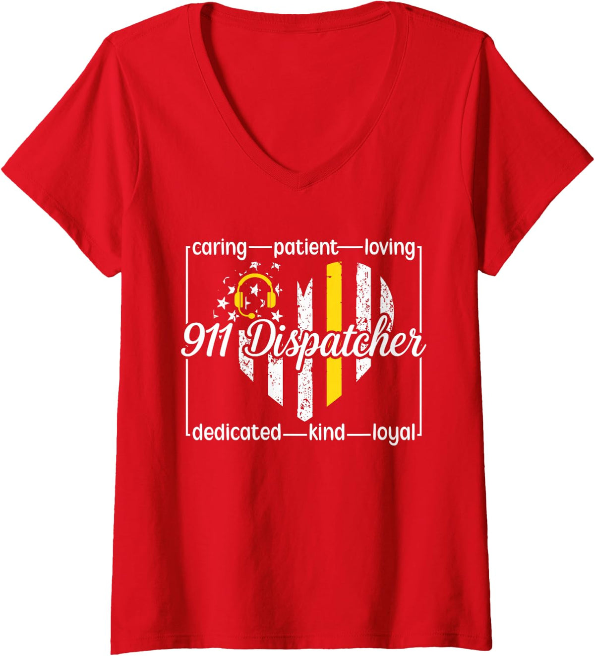 Women's 911 Dispatcher Appreciation Heart 911 Operator V-Neck T-Shirt - Red