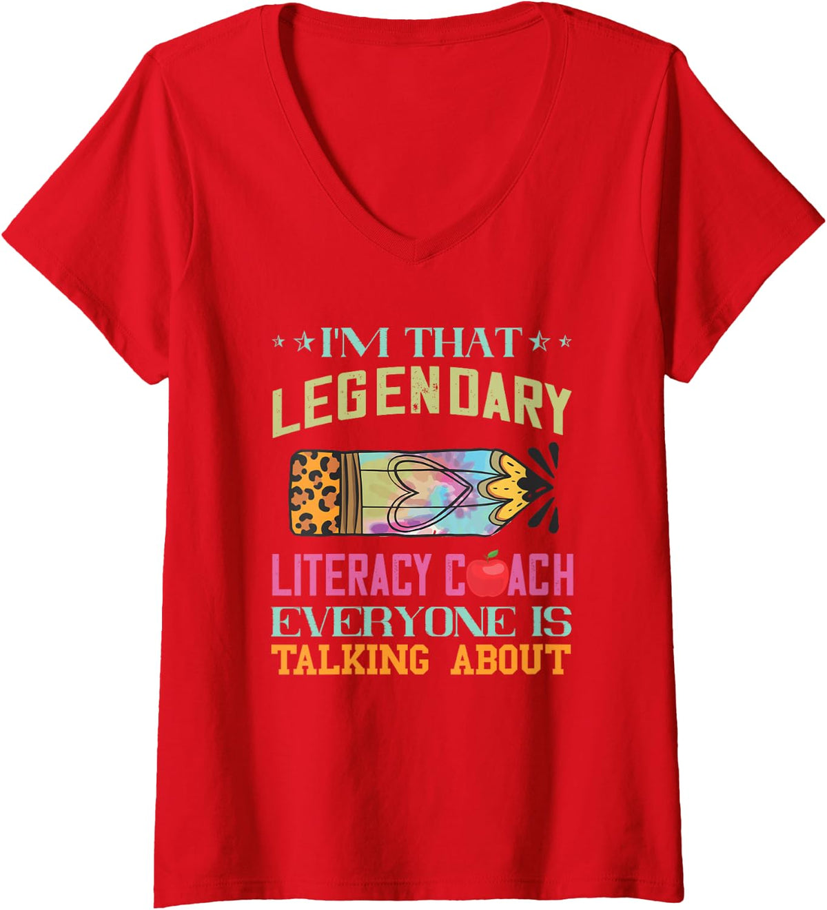 Women's Legendary Literacy Coach Literacy Day Teacher Education V-Neck T-Shirt - Red
