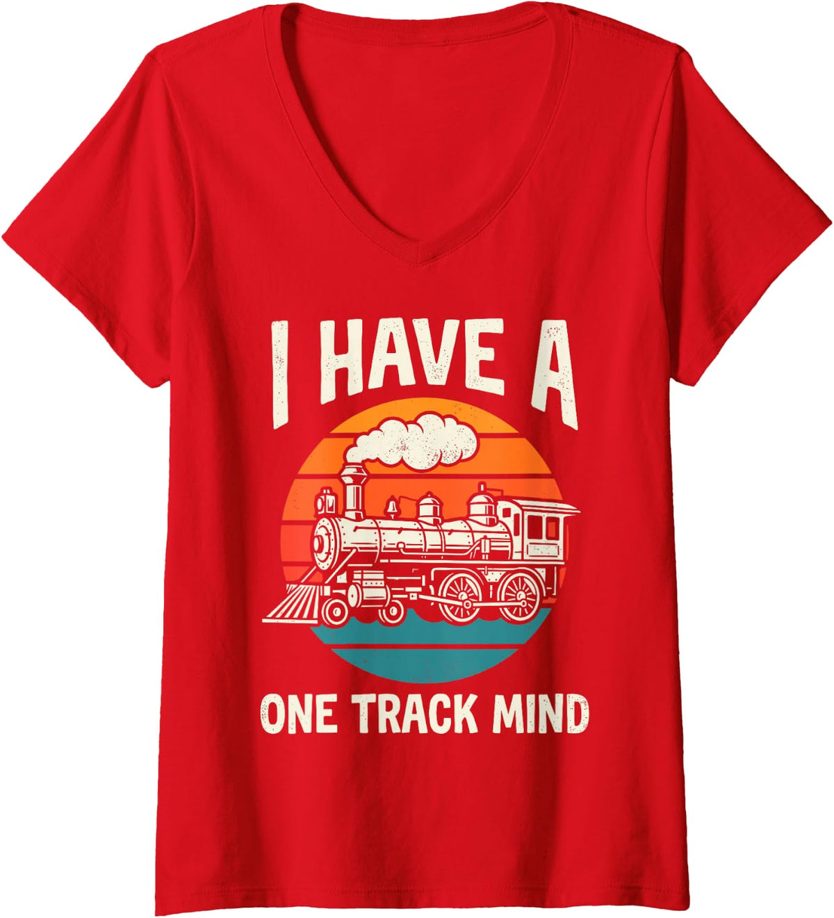 Women's I Have One Track Mind Trains Lover Railway Railroad Fan Tee V-Neck T-Shirt - Red