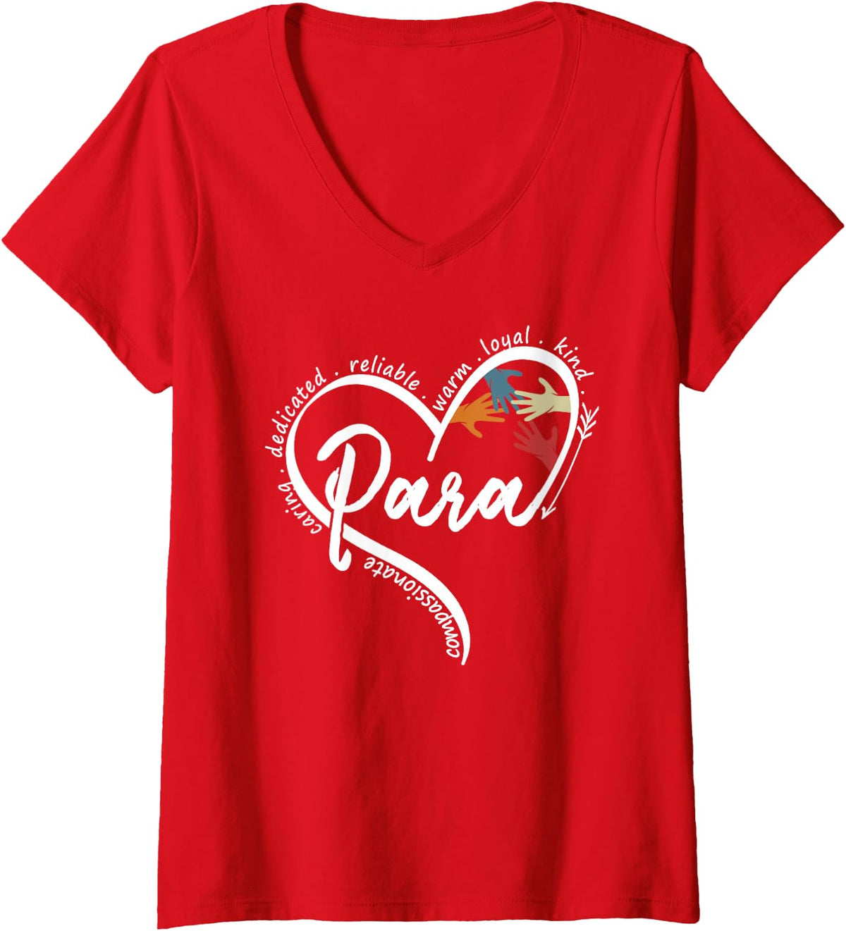 Women's para Heart Paraprofessional Teacher Paraeducator V-Neck T-Shirt - Red