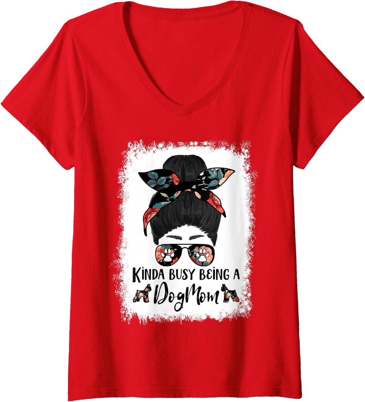 Women's Giant Schnauzer Kinda Busy Being A Dog Mom Funny Messy Bun V-Neck T-Shirt - Red