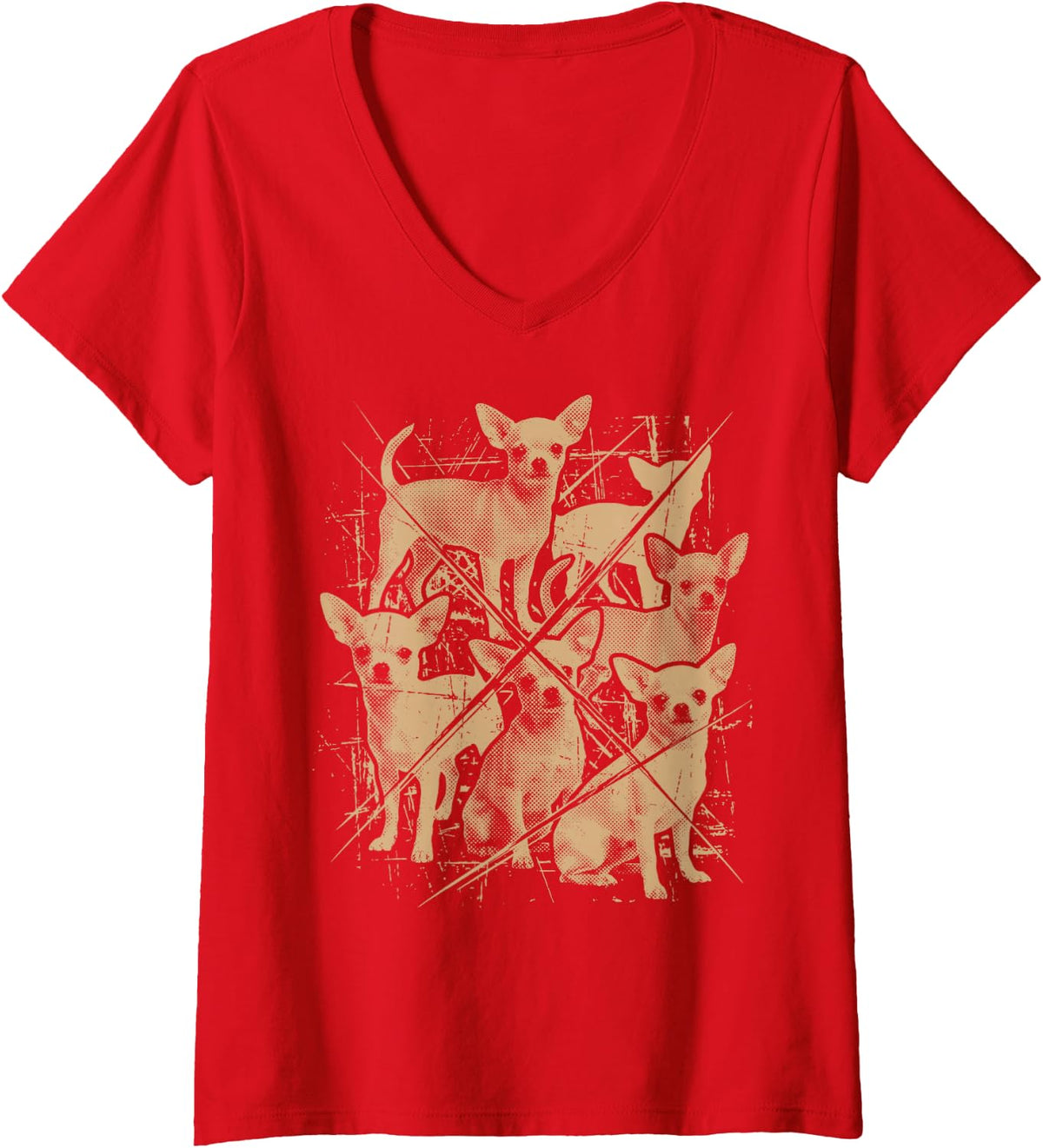 Women's Chihuahua Dogs y2k 2000s 90s Grunge Alt V-Neck T-Shirt - Red