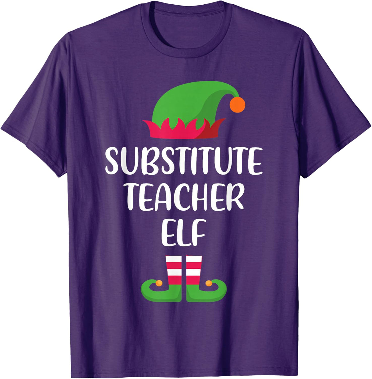 Substitute Teacher Elf Christmas Family Matching Group T-Shirt - Purple