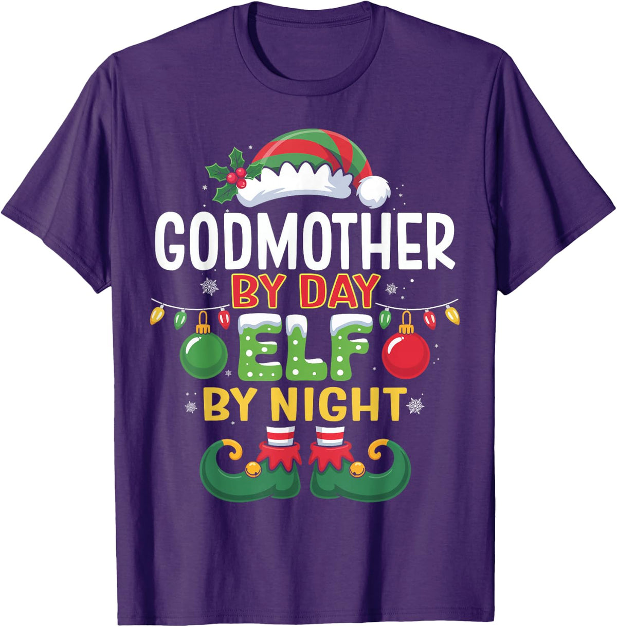 Christmas Godmother By Day Elf By Night Matching T-Shirt - Purple
