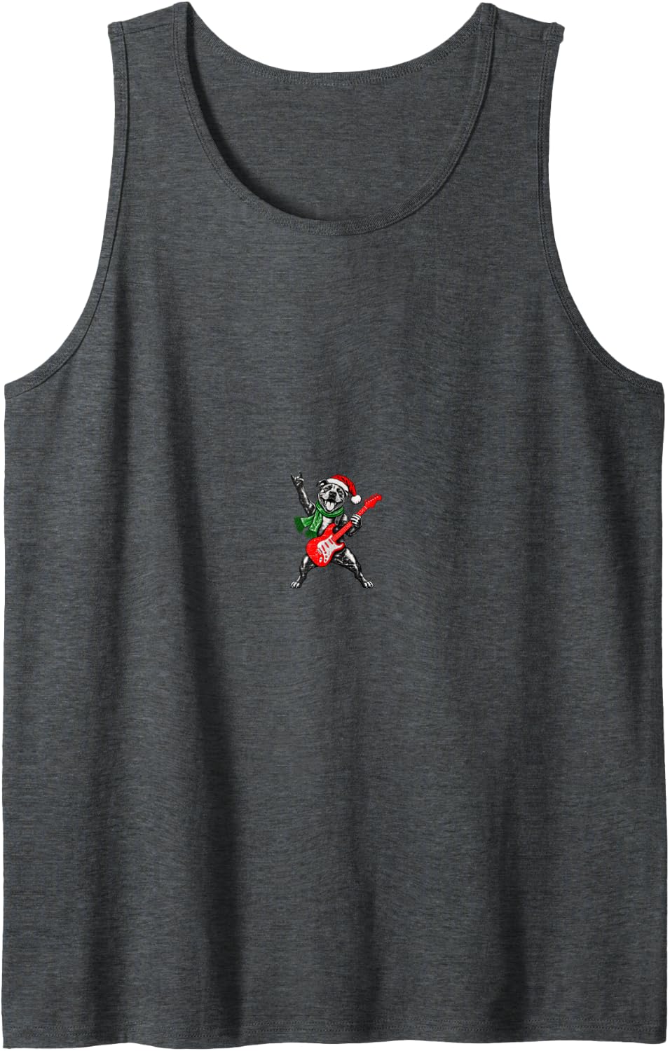 Vintage Pitbull Rock Playing Guitar Funny Christmas Sleeveless Tank Top - Dark Heather Grey