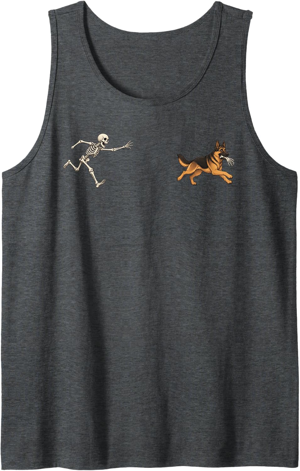 German Shepherd Dog Steals Skeleton Arm Funny Halloween Sleeveless Tank Top - Dark Heather Grey