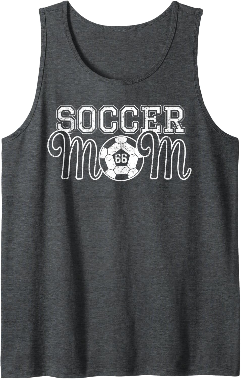 Vintage White Number 66 Soccer Mom #66 Player Jersey Shirt Tank Top - Dark Heather Grey