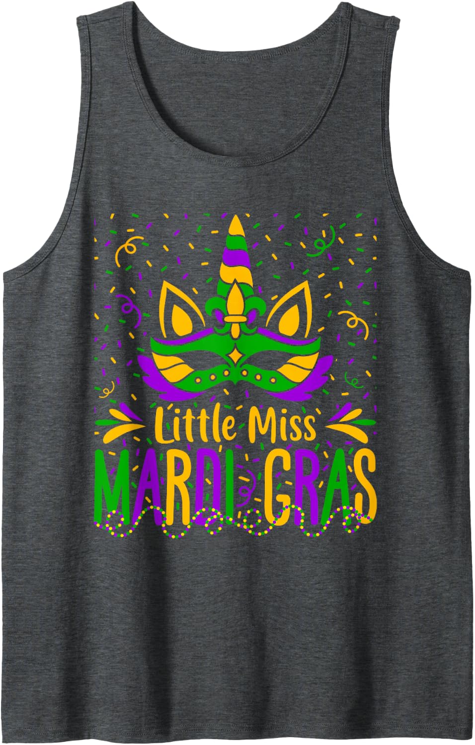 Little Miss Mardi Gras Funny Mardi Gras Beads Sleeveless Tank Top - Dark Heather Grey