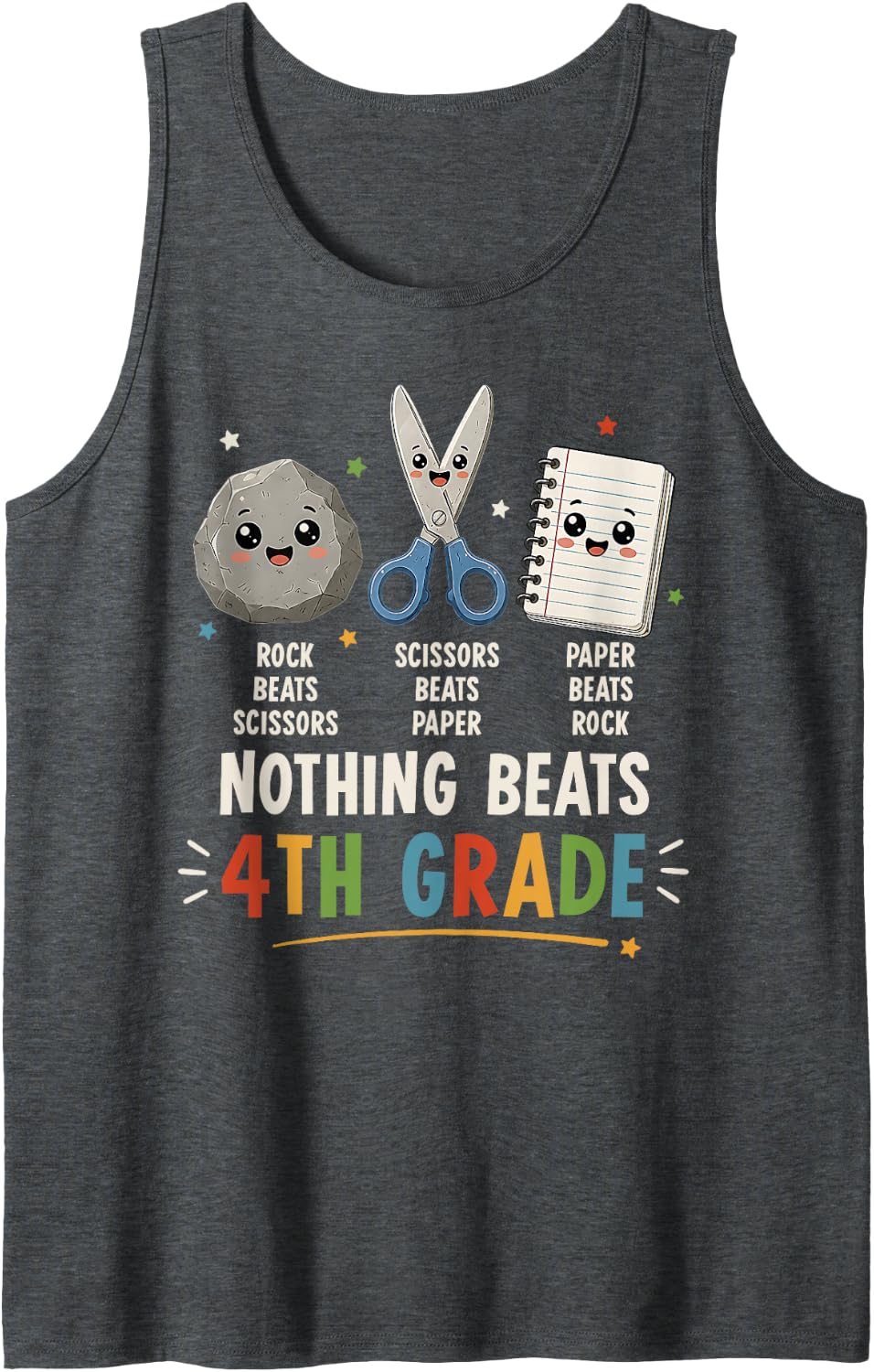 Nothing Beats Fourth Grade Back to School Funny Teacher Kids Sleeveless Tank Top - Dark Heather Grey