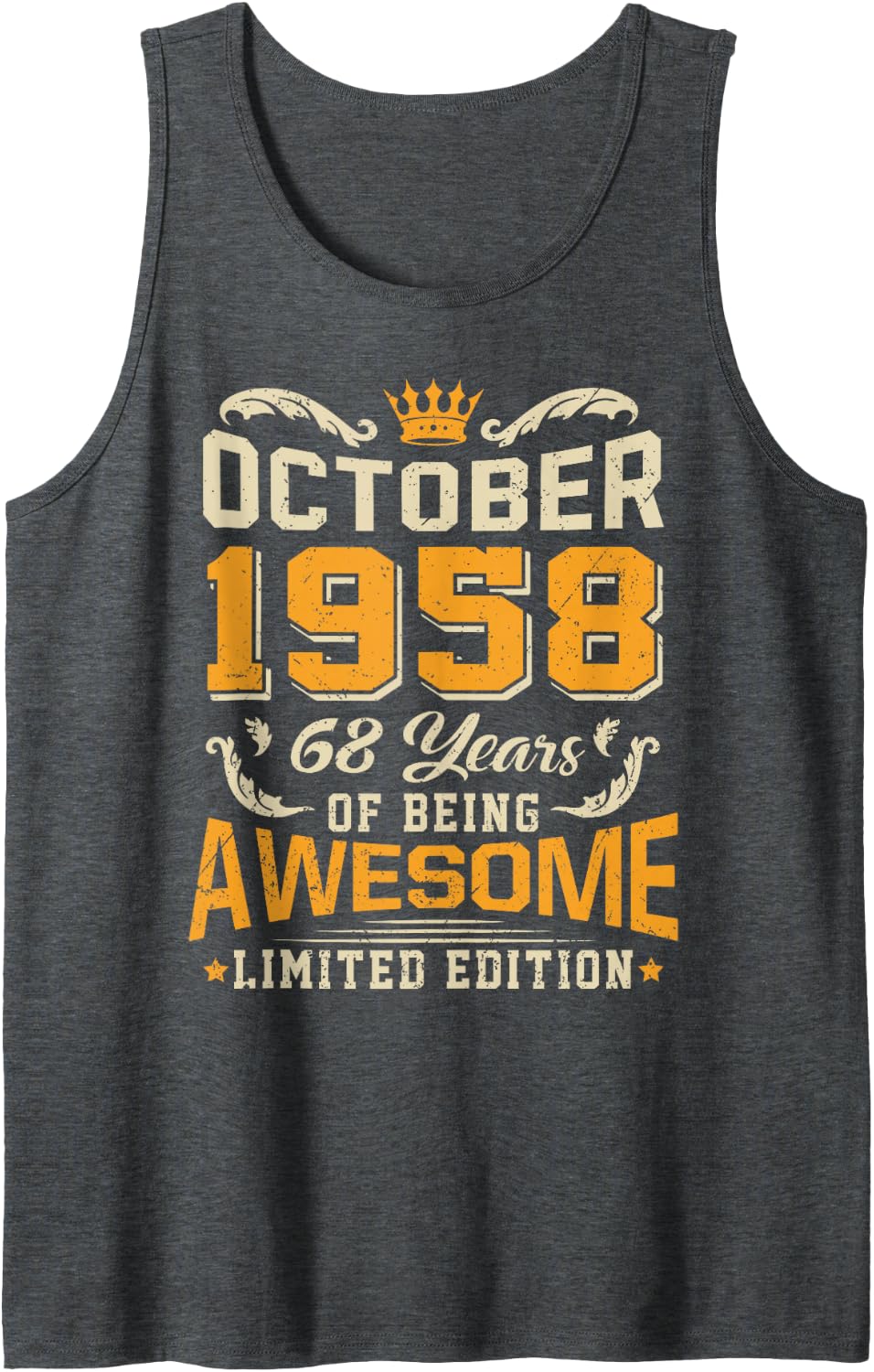 October 1958 Vintage 68 Years Awesome 68th Birthday Sleeveless Tank Top - Dark Heather Grey