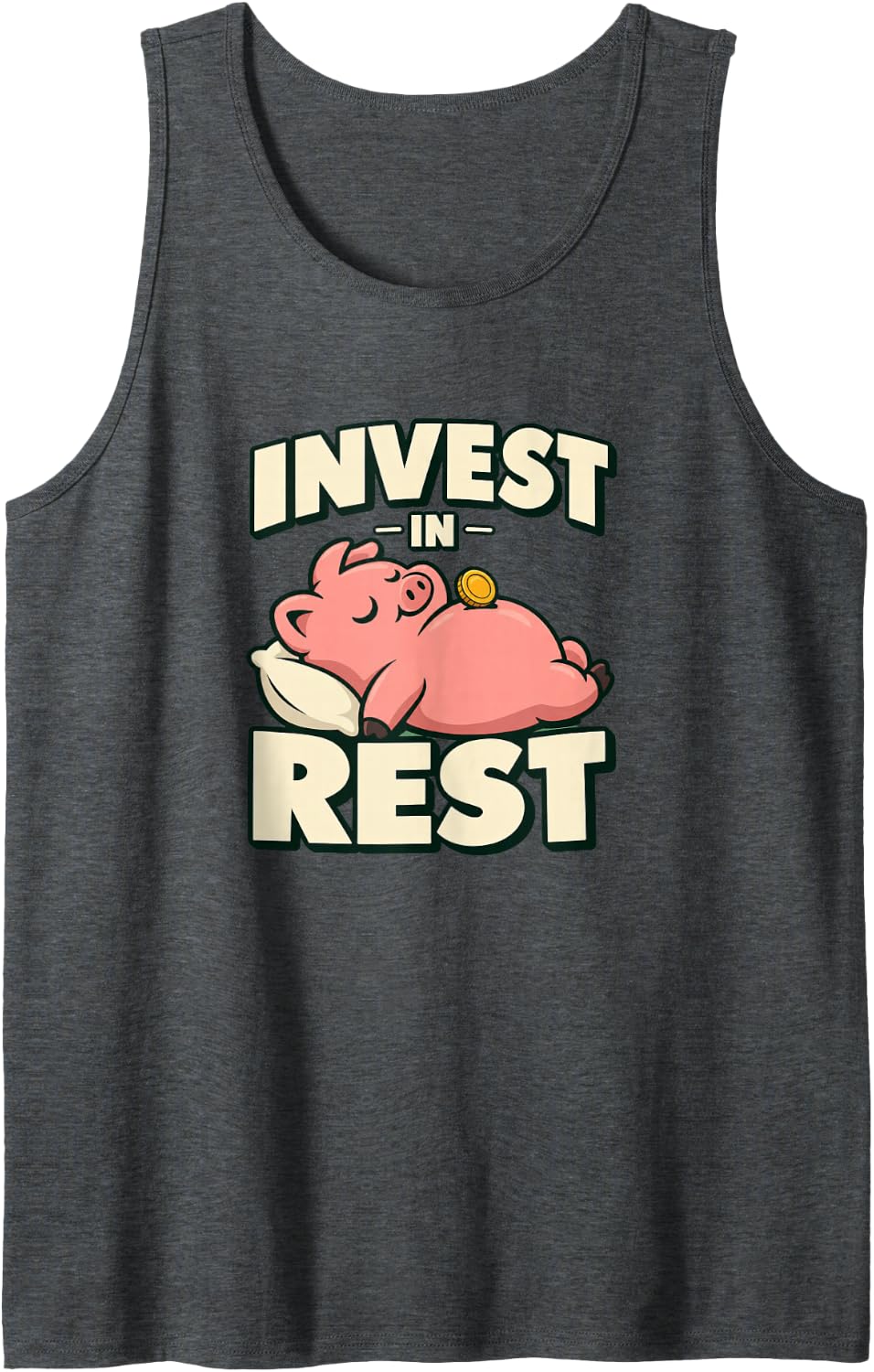 Invest in Rest Sleeping Pig Financial Wellness Sleeveless Tank Top - Dark Heather Grey