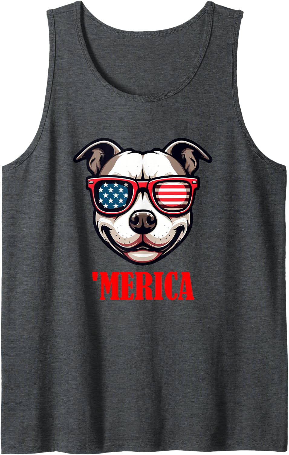Pitbull Merica 4th of July US Flag Patriotic Tank Top - Dark Heather Grey