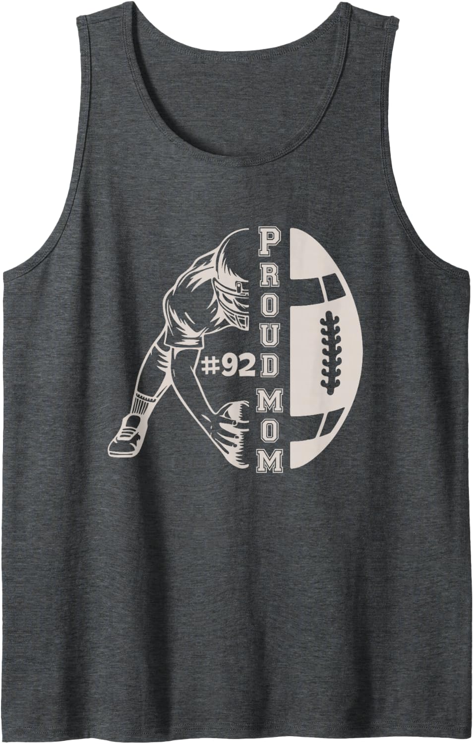 Customized Proud Football Mom Number 92 Player Game Day Tank Top - Dark Heather Grey