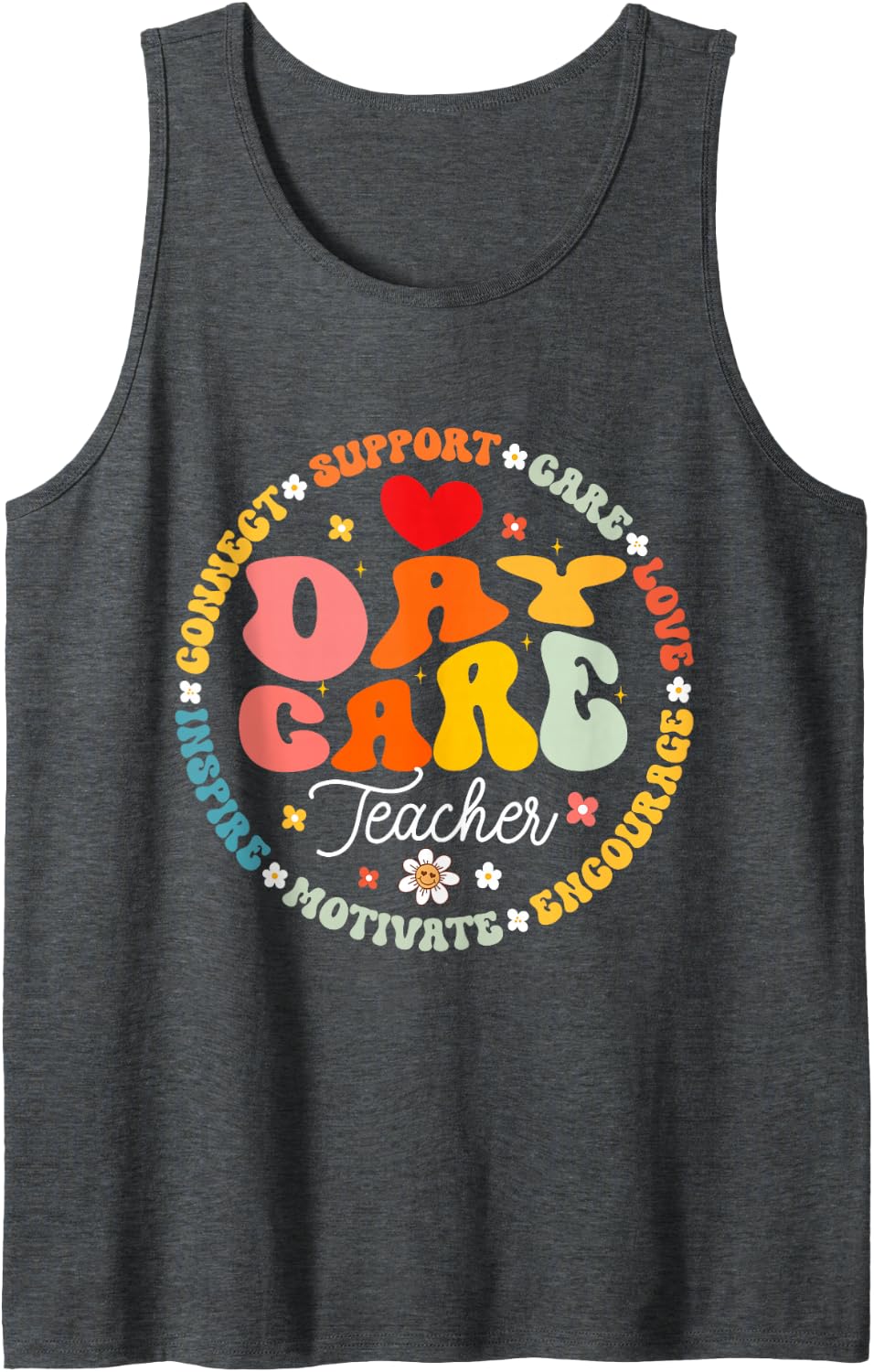 Groovy Daycare Teacher Childcare Provider After School Sleeveless Tank Top - Dark Heather Grey